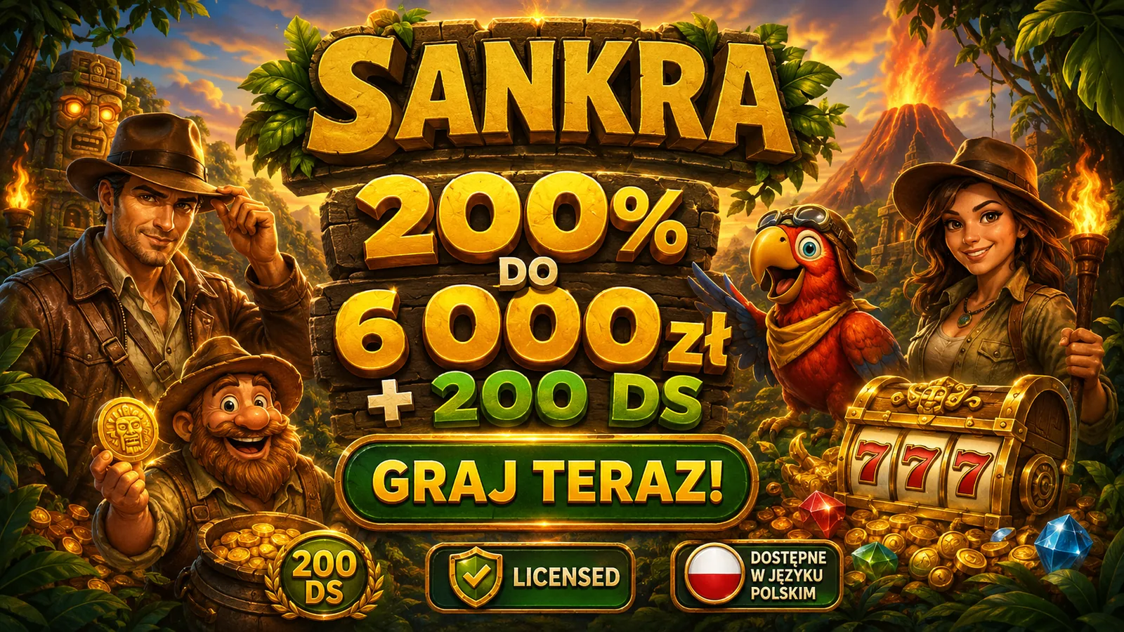 Sankra Casino — bonus powitalny 200% do 6000 zł oraz 200 darmowych spinów